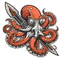 octopus with knives for arms black and red tattoo design idea