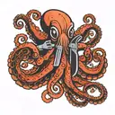 octopus with knives for arms black and red tattoo design idea