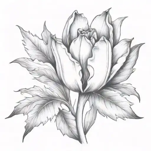 tulip and maple leaves tattoo design idea