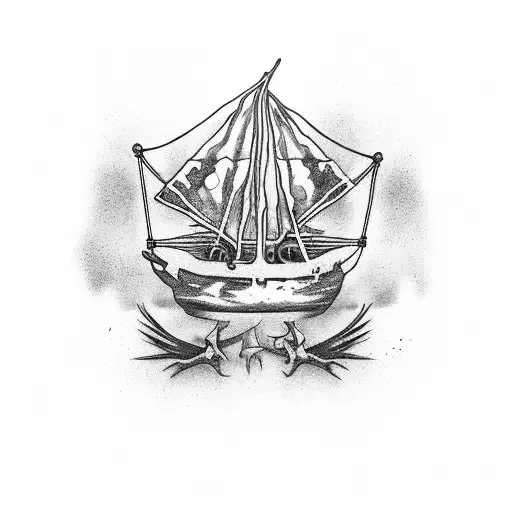 the Chamorro fish hook, Guam. gothic demonic creepy decaying haunted sail boat. gothic demonic creepy dying palm tree tattoo design idea