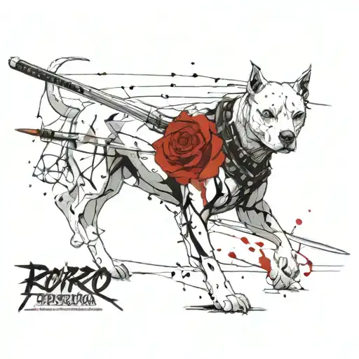 roronoa Zoro as a pitbull with earrings and swords tattoo design idea