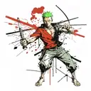 roronoa Zoro as a pitbull with earrings and swords tattoo design idea