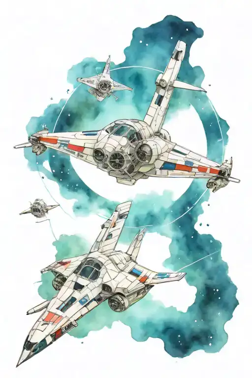 space, time, Star Wars spaceship flying tattoo design idea