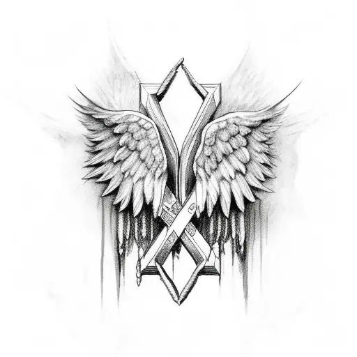 angel wings crosses skulls tattoo design idea