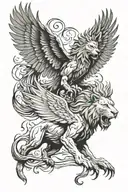 Phoenix rising and lion roaring tattoo design idea