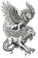 Phoenix rising and lion roaring tattoo design idea