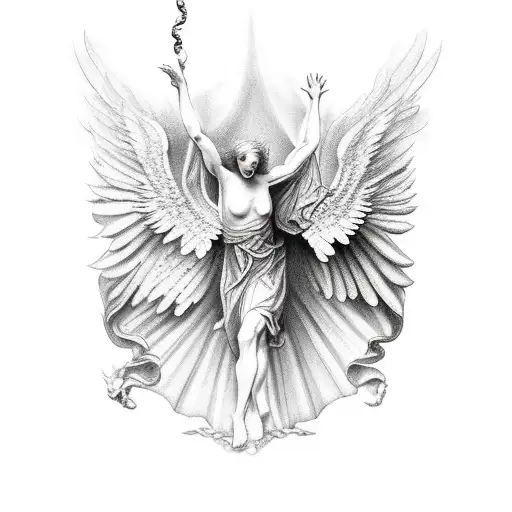 renaissance depiction of lucifer's fall from heaven tattoo design idea
