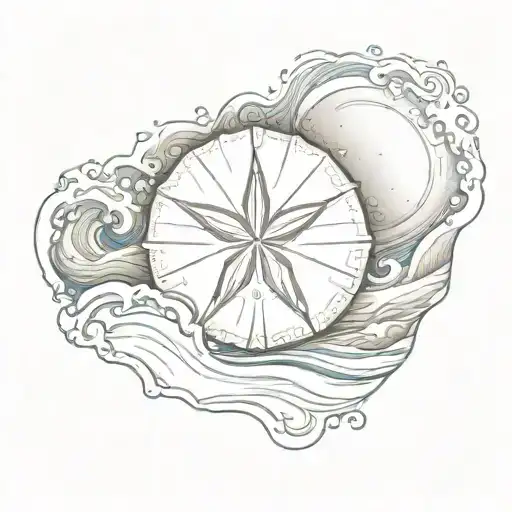 sand dollar and ocean wave breaking tattoo design idea