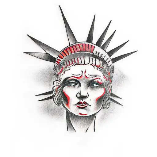lady liberty in red, dancing with the devil tattoo design idea