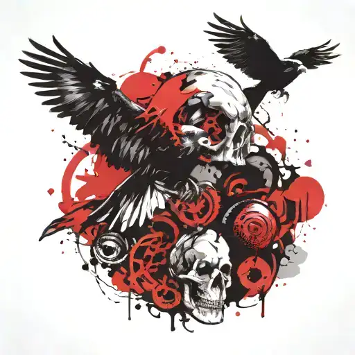 ADHD brain skull raven tattoo design idea
