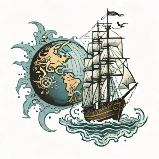 the planet with an ancor seafarer ship tattoo design idea