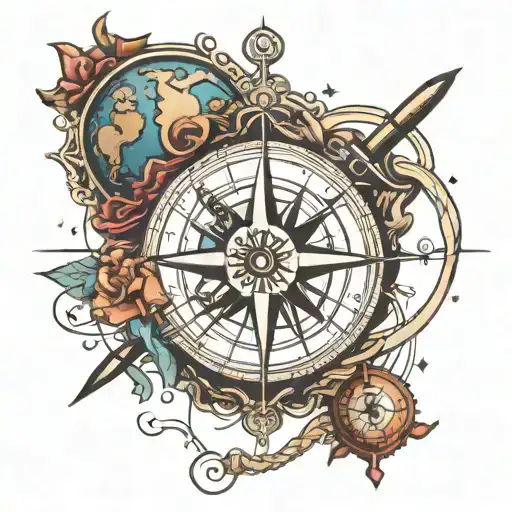 compass rose with planet earth and an anchor tattoo design idea