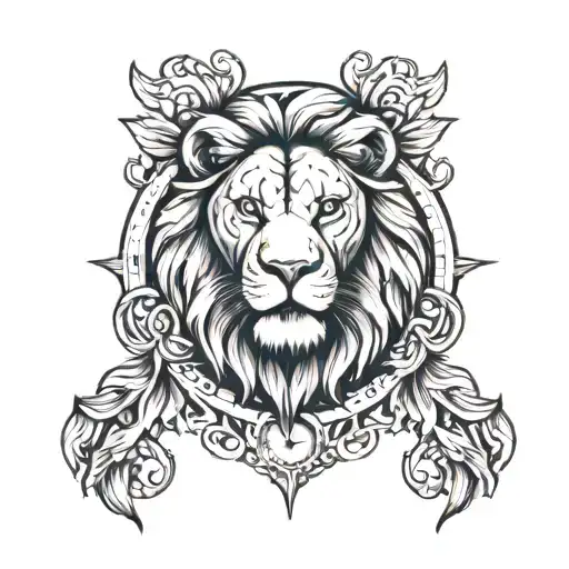 lion clock face tattoo design idea