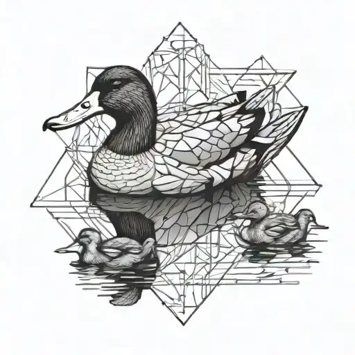duck with one duckling tattoo design idea