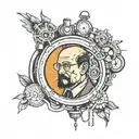 A tattoo design combining the character Patoruzu with elements from Breaking Bad and the time-traveling watch from Back to the Future, incorporating tribal patterns tattoo design idea