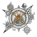 A tattoo design combining the character Patoruzu with elements from Breaking Bad and the time-traveling watch from Back to the Future, incorporating tribal patterns tattoo design idea