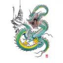 Aiguille du midi chamonix, couloir cunningham, green and yellow dragon, ascend, pasd under bridge,  tattoo design idea