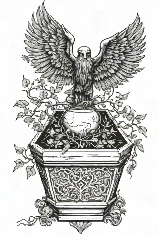 Azrael holding the tree of life on the lid of the coffin   tattoo design idea