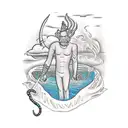 representation of Nyami Nyami, the Zambezi River God, intertwined with a colorful Cuban street scene tattoo design idea