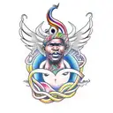 representation of Nyami Nyami, the Zambezi River God, intertwined with a colorful Cuban street scene tattoo design idea