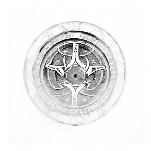 A motorcycle wheel with Viking runes engraved on it, representing the client's passion for moto and vikings tattoo design idea