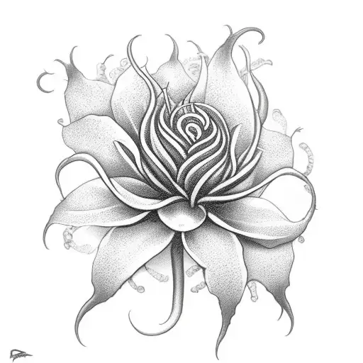 Death gate with a spider Lilly flower in the middle tattoo design idea