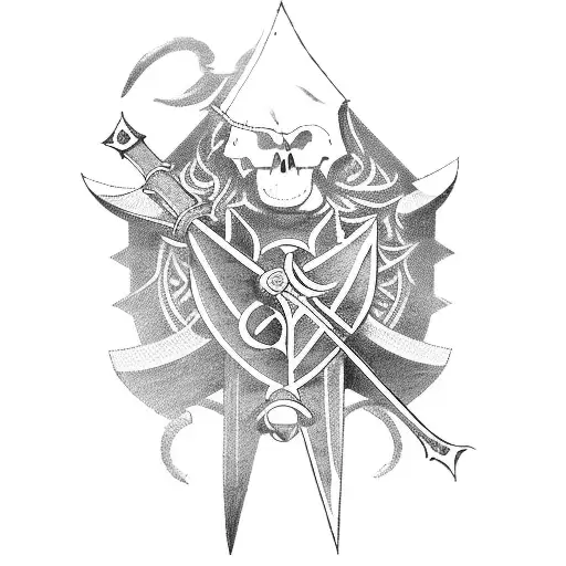 medieval weapons, medieval structures, eurpopean swords, music, guitar, heavy rock, metal tattoo design idea