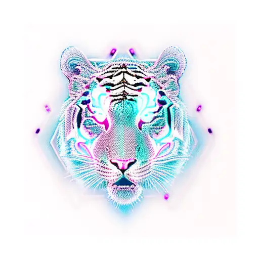 A cybernetic tiger with neon lights and circuitry patterns tattoo design idea