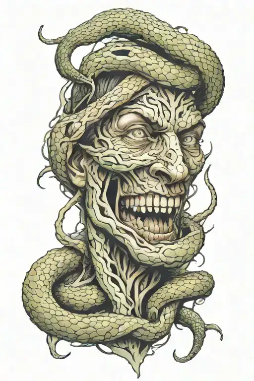 face breaking and snake wrapped tattoo design idea