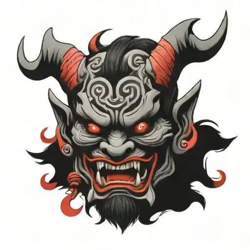 Oni mask black grey with red accents  tattoo design idea