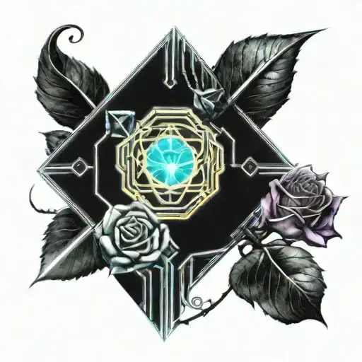 a simple open book with a crystal rose coming out of it tattoo design idea