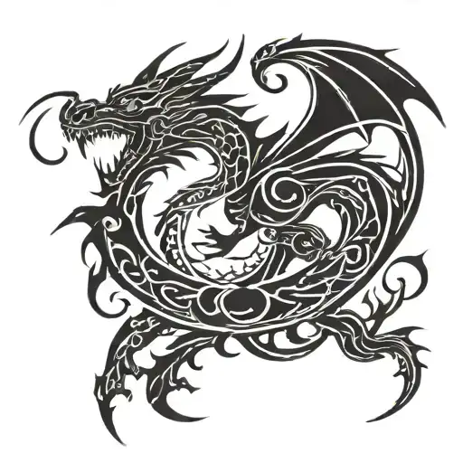 dragon flames chest tattoo design idea