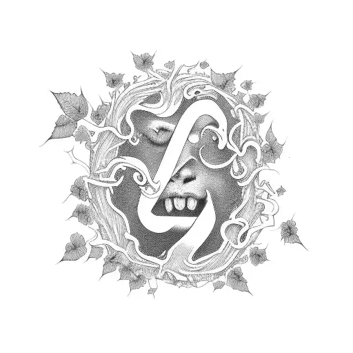 a word written with poison ivy wreath around it in a beart shape  tattoo design idea