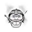 A realism style tattoo of a Japanese toy transformed into a samurai warrior tattoo design idea
