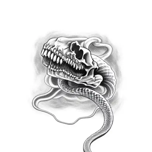scary Smokey snake skull tattoo design idea