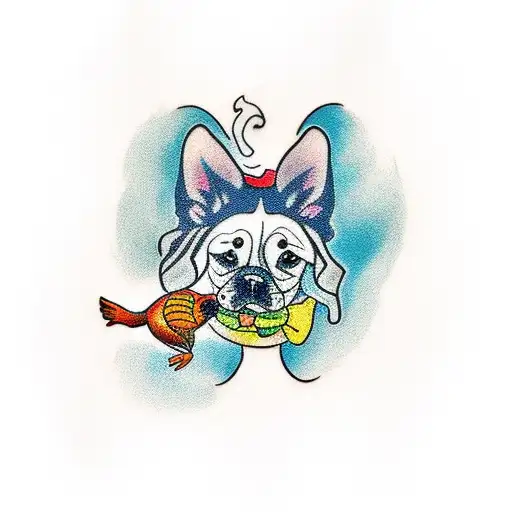 A playful tattoo showcasing your kids and dog enjoying a fun-filled day at the lake, surrounded by vibrant nature tattoo design idea