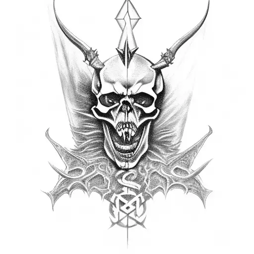 A satanic skull with fangs tattoo design idea