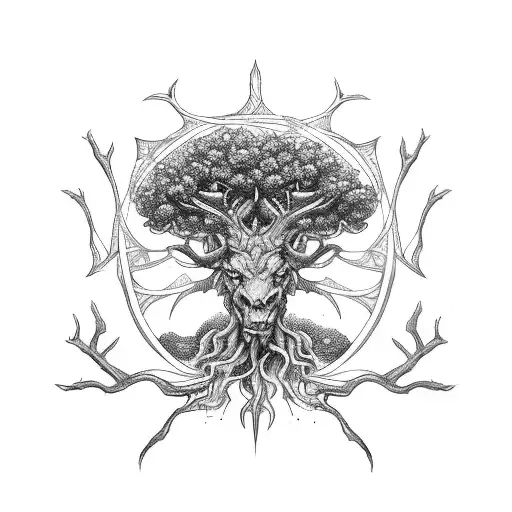 Tree of Life minotaur mythic theme tattoo design idea