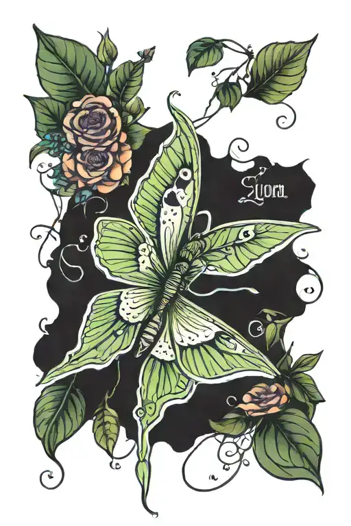 Luna moth, words momento vivere, witchy tattoo design idea