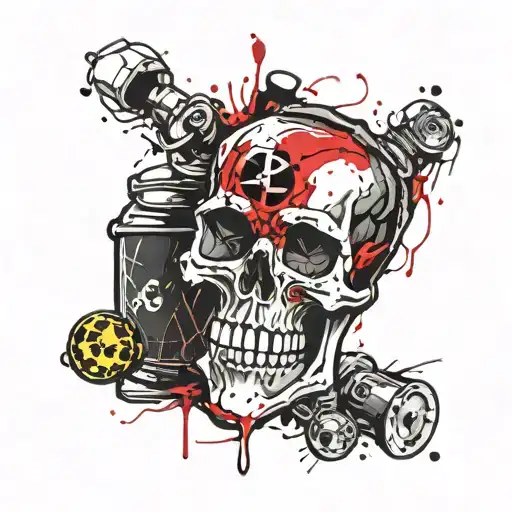 skull and toxic symbol with toxic waste barrel tattoo design idea