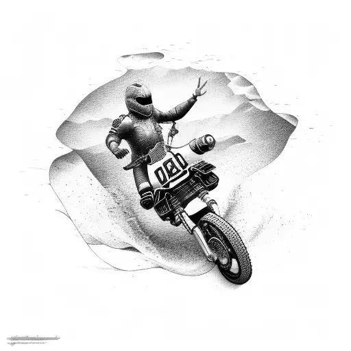 Motorbike jumping over a pool of water with hidden treasures tattoo design idea