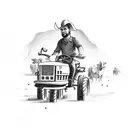Farmer riding a tractor with a field of money growing tattoo design idea