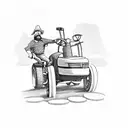 Farmer riding a tractor with a field of money growing tattoo design idea