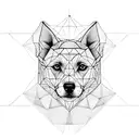 Half realistic dog half geometric outline of dog's face With rhombus design outlining the entire image tattoo design idea