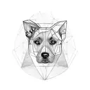 Half realistic dog half geometric outline of dog's face tattoo design idea