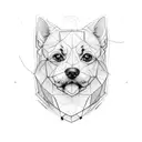 Half realistic dog half geometric outline of dog's face tattoo design idea