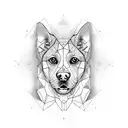 Half realistic dog half geometric outline of dog's face tattoo design idea