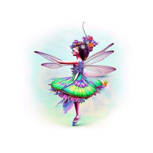semicolon dancing flower fairy butterfly tattoo design idea