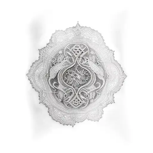 vintage lace and beads sleeve tattoo design idea