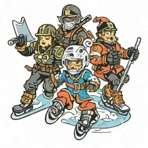 ice skating, airbone soldiers, crypto tattoo design idea